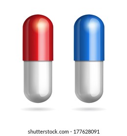 Blue and red pills. Vector illustration