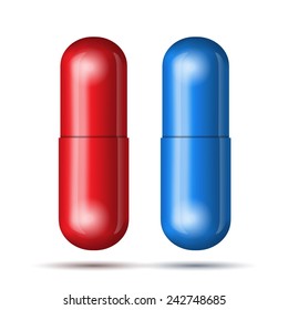 Blue and red pills. Vector illustration