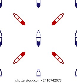 Blue and red Pipette icon isolated seamless pattern on white background. Element of medical, chemistry lab equipment. Pipette with drop. Medicine symbol.  Vector