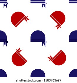 Blue and red Pirate bandana for head icon isolated seamless pattern on white background.  Vector Illustration