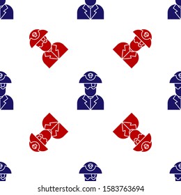 Blue and red Pirate captain icon isolated seamless pattern on white background.  Vector Illustration