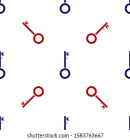 Blue and red Pirate key icon isolated seamless pattern on white background.  Vector Illustration