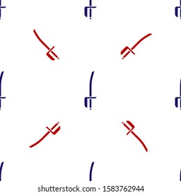 Blue and red Pirate sword icon isolated seamless pattern on white background. Sabre sign.  Vector Illustration