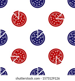Blue and red Pizza icon isolated seamless pattern on white background.  Vector Illustration