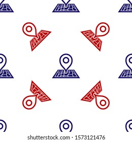Blue and red Placeholder on map paper in perspective icon isolated seamless pattern on white background.  Vector Illustration