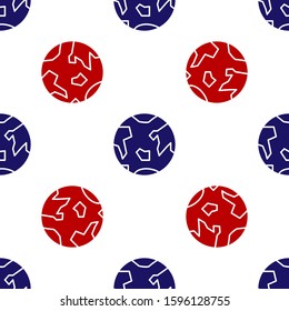 Blue and red Planet Earth icon isolated seamless pattern on white background.  Vector Illustration