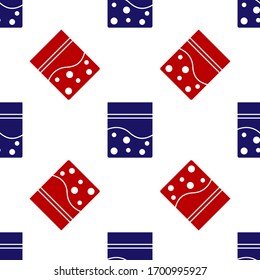 Blue and red Plastic bag of medicinal cannabis icon isolated seamless pattern on white background. Health danger. Vector Illustration