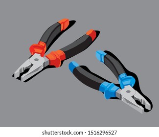 blue and red pliers in tool kit