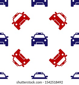 Blue and red Police car and police flasher icon isolated seamless pattern on white background. Emergency flashing siren.  Vector Illustration