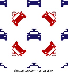 Blue and red Police car and police flasher icon isolated seamless pattern on white background. Emergency flashing siren.  Vector Illustration