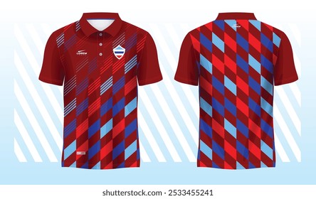 modelo de camisa de sublimação de polo vermelho azul