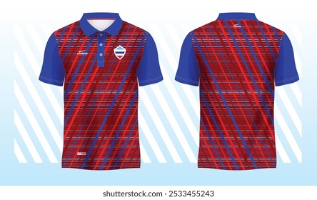 modelo de camisa de sublimação de polo vermelho azul