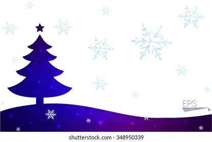 Blue, red postcard low polygon style christmas tree vector illustration consisting of triangles. Abstract polygonal origami or crystal design of New Years celebration. Isolated on white background.