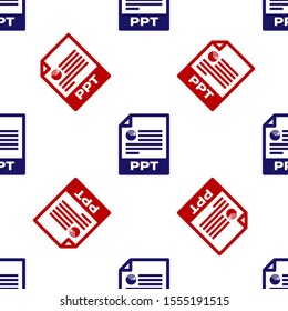 Blue and red PPT file document. Download ppt button icon isolated seamless pattern on white background. PPT file presentation.  Vector Illustration