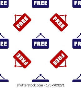 Blue and red Price tag with an inscription Free icon isolated seamless pattern on white background. Badge for price. Promo tag discount. Vector Illustration