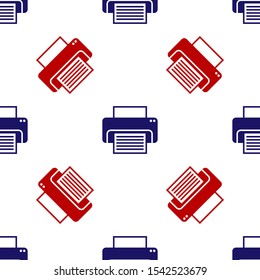 Blue and red Printer icon isolated seamless pattern on white background.  Vector Illustration