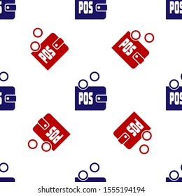 Blue and red Proof of stake icon isolated seamless pattern on white background. Cryptocurrency economy and finance collection.  Vector Illustration