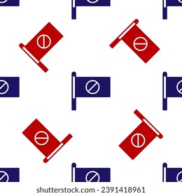 Blue and red Protest icon isolated seamless pattern on white background. Meeting, protester, picket, speech, banner, protest placard, petition, leader, leaflet.  Vector