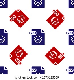 Blue and red PSD file document. Download psd button icon isolated seamless pattern on white background. PSD file symbol.  Vector Illustration