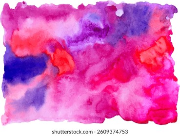 Blue, Red and Purple Abstract Hand Drawn Watercolor Vector Pattern.