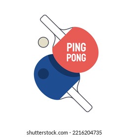 Blue and red rackets, ball for ping pong game. Table tenis logo design template for sports club, tournament or team flat thin line vector illustration