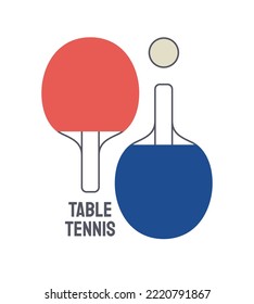 Blue and red rackets, equipment for table tennis game. Ping pong symbols. Sports club, tournament or team logo flat thin line vector illustration