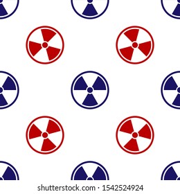 Blue and red Radioactive icon isolated seamless pattern on white background. Radioactive toxic symbol. Radiation Hazard sign.  Vector Illustration