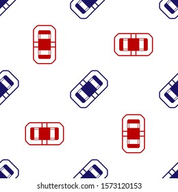 Blue and red Rafting boat icon isolated seamless pattern on white background. Inflatable boat. Water sports, extreme sports, holiday, vacation, team building.  Vector Illustration