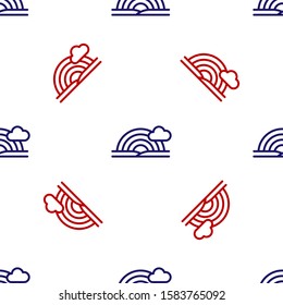 Blue and red Rainbow with clouds icon isolated seamless pattern on white background.  Vector Illustration
