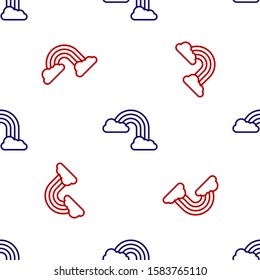 Blue and red Rainbow with clouds icon isolated seamless pattern on white background.  Vector Illustration
