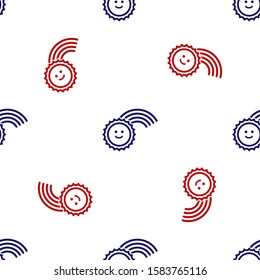 Blue and red Rainbow with sun icon isolated seamless pattern on white background.  Vector Illustration