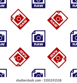 Blue and red RAW file document. Download raw button icon isolated seamless pattern on white background. RAW file symbol.  Vector Illustration