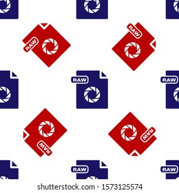 Blue and red RAW file document. Download raw button icon isolated seamless pattern on white background. RAW file symbol.  Vector Illustration