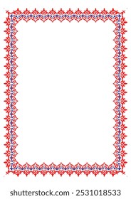 Azul vermelho retangular Vertical Islâmico Asiático Quirguiz quadros ornamento nacional. formato A4. Quadro padrão quirguiz, fronteira, ornamento decorativo do cazaque, quirguiz, mongol, tártaro, uzbeque, tajique