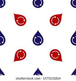 Blue and red Recycle clean aqua icon isolated seamless pattern on white background. Drop of water with sign recycling.  Vector Illustration