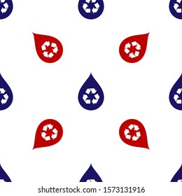 Blue and red Recycle clean aqua icon isolated seamless pattern on white background. Drop of water with sign recycling.  Vector Illustration
