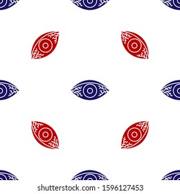 Blue and red Reddish eye due to viral, bacterial or allergic conjunctivitis icon isolated seamless pattern on white background.  Vector Illustration