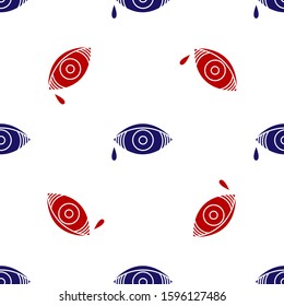 Blue and red Reddish eye due to viral, bacterial or allergic conjunctivitis icon isolated seamless pattern on white background.  Vector Illustration