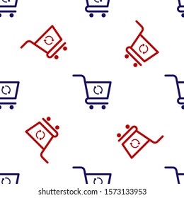 Blue and red Refresh shopping cart icon isolated seamless pattern on white background. Online buying concept. Delivery service sign. Update supermarket basket symbol.  Vector Illustration