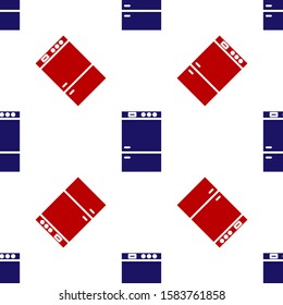 Blue and red Refrigerator icon isolated seamless pattern on white background. Fridge freezer refrigerator. Household tech and appliances.  Vector Illustration