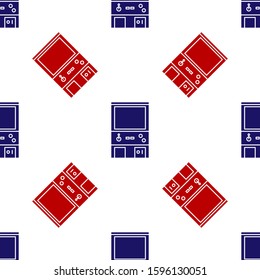 Blue and red Retro arcade game machine icon isolated seamless pattern on white background.  Vector Illustration