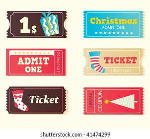 Blue and red retro cinema christmas tickets.