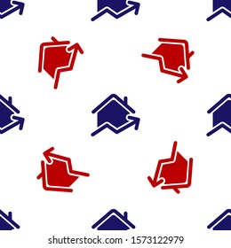 Blue and red Rising cost of housing icon isolated seamless pattern on white background. Rising price of real estate. Residential graph increases.  Vector Illustration