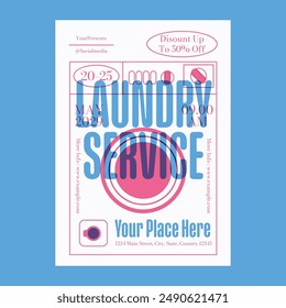 Blue Red Risograph Laundry Services Flyer