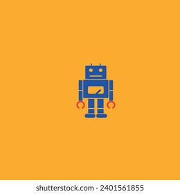 blue and red robot in front of the background