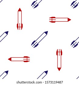 Blue and red Rocket icon isolated seamless pattern on white background.  Vector Illustration