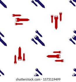 Blue and red Rocket icon isolated seamless pattern on white background.  Vector Illustration