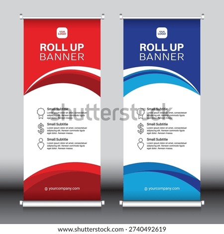 blue and red roll up banner, vector, pull, x, company, market, print, ad