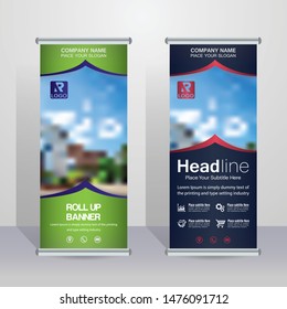 Blue & Red roll up brochure flyer banner design vertical template vector, abstract geometric background, x-banner and flag-banner,rectangle size.