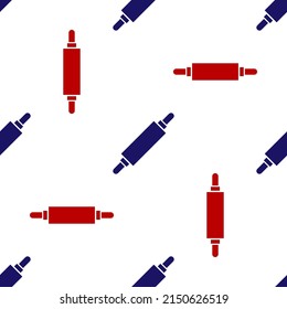 Blue and red Rolling pin icon isolated seamless pattern on white background. Vector Illustration